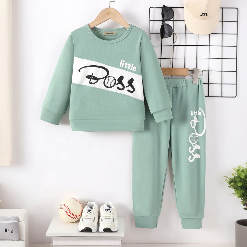 Boys Green Printed Full Sleeves Sweatshirt with Trouser Set Sets Green 4-5 Y 