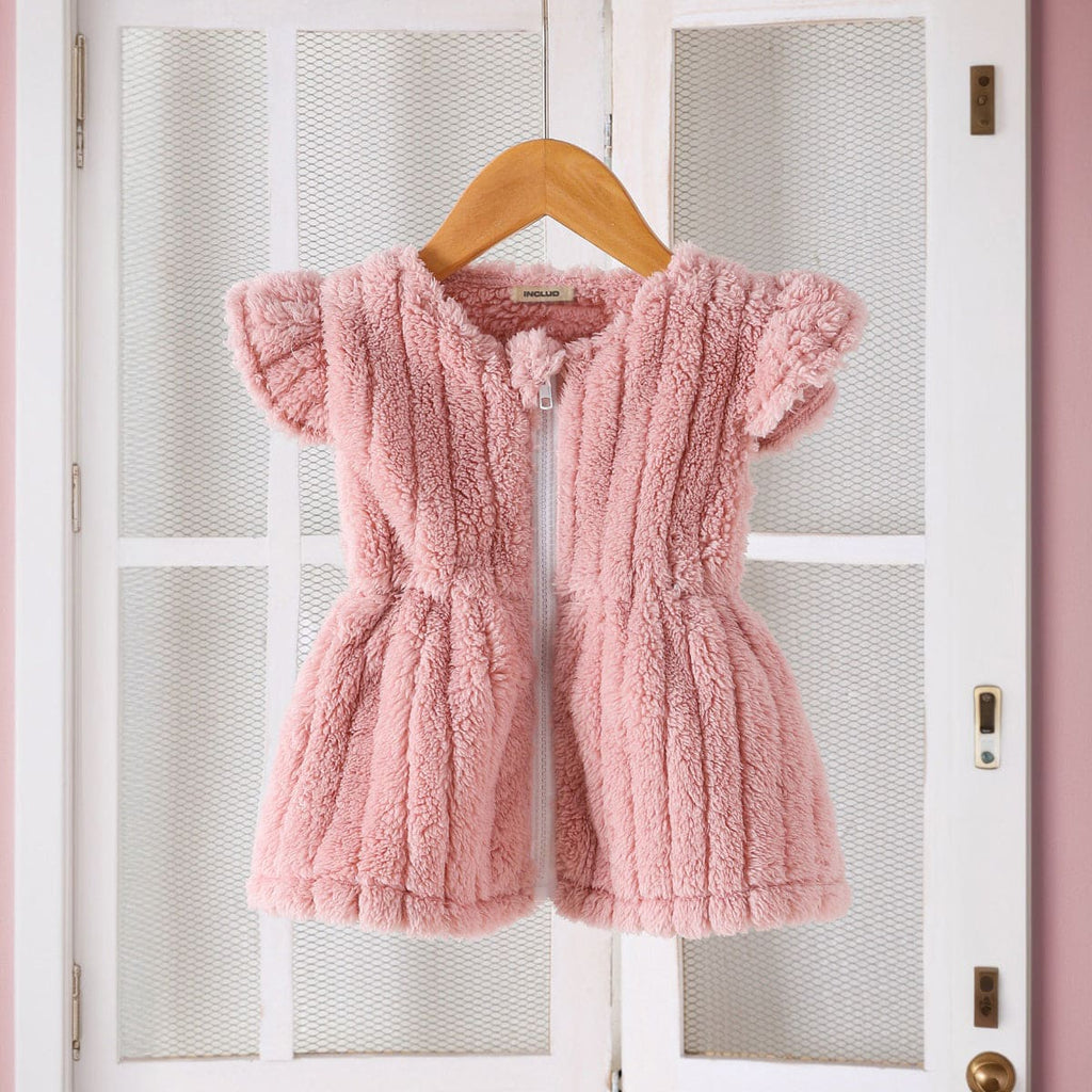 Girls Pink Flared Sleeves Fleece Top Tops Pink 18-24 M 