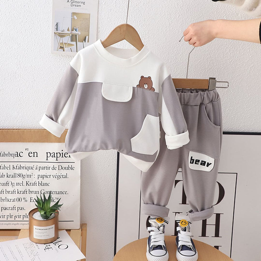 Boys White Color-blocked Long Sleeves Sweatshirt With Pants Set Sets White 1-2 Y 