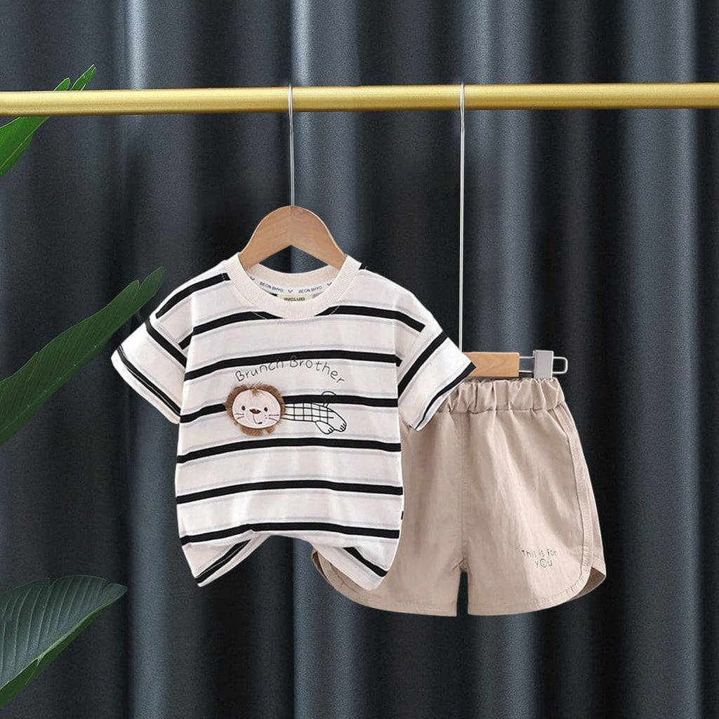 Boys Black Short Sleeve Striped T-Shirt With Curved Shape Shorts (Copy) Sets Black 1-2 Y
