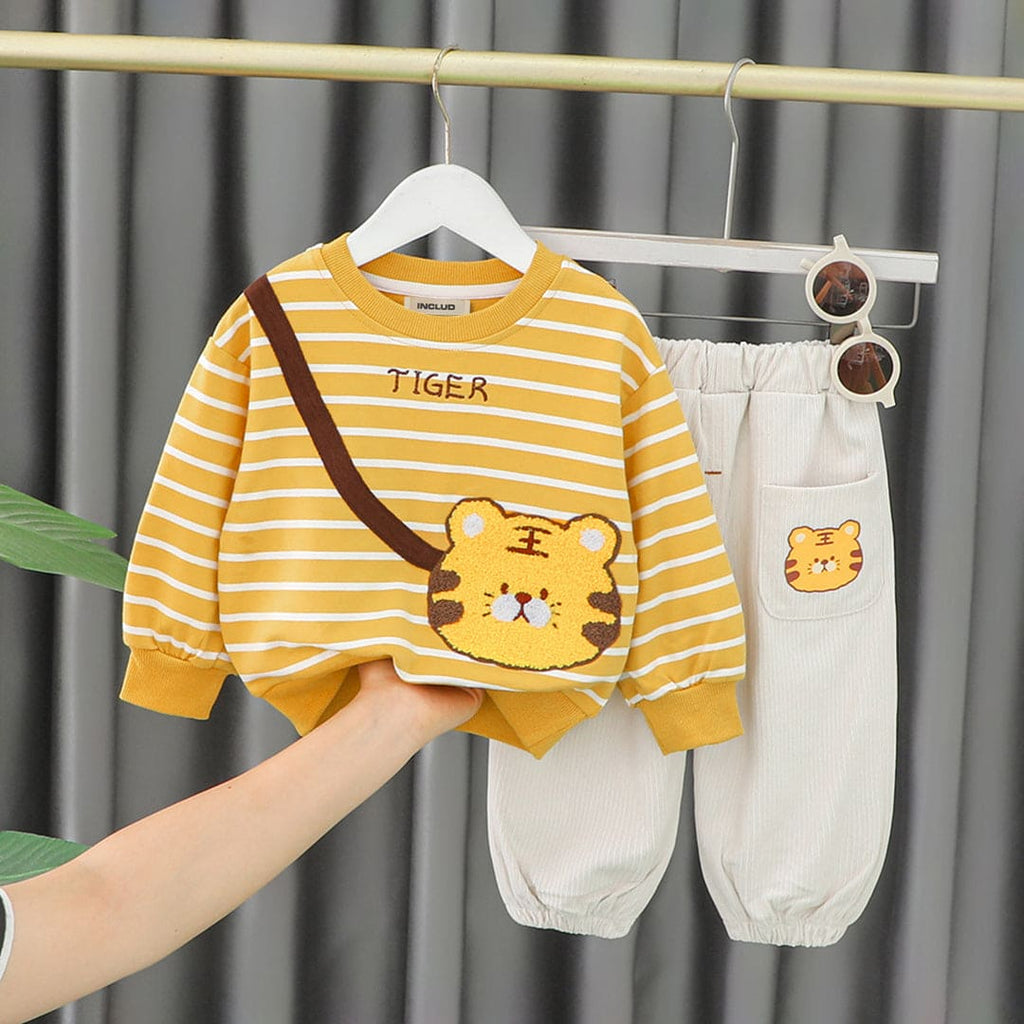 Girls Yellow Striped Sweatshirt with Corduroy Pants Set Winterwear Sets Yellow 1-2 Y 