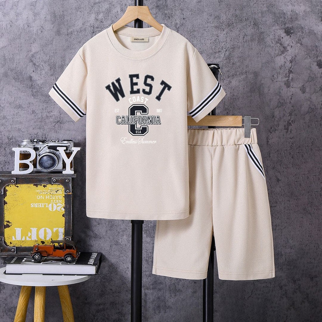 Boys Apricot Printed Short Sleeves T-shirt with Shorts Set Sets Apricot 8-9 Y 