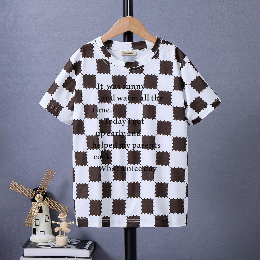 Boys Checkered Print Short Sleeves T-shirt