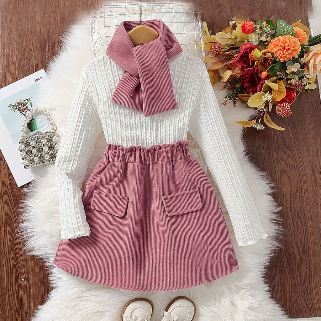 Girls Pink High Neck Top With Skirt Set Sets Pink 8-9 Y 