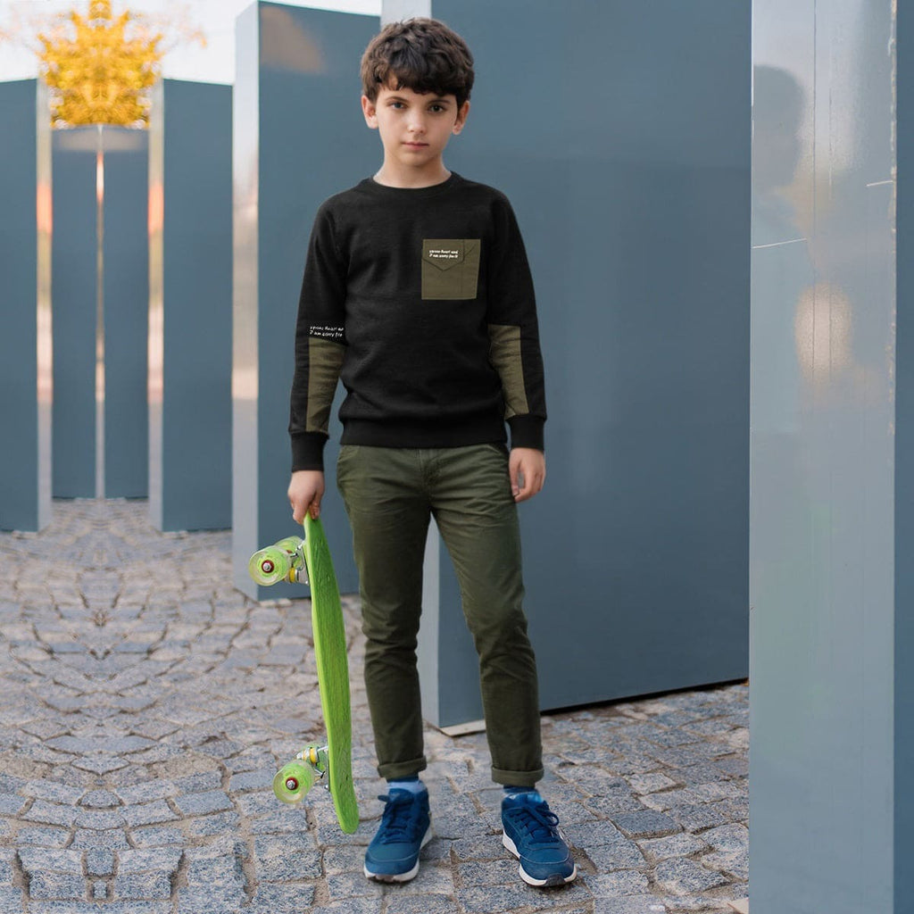 Boys Black Long Sleeve Fleece Sweatshirt With Flap Pocket Sweatshirts & Hoodies Black 9-10 Y 