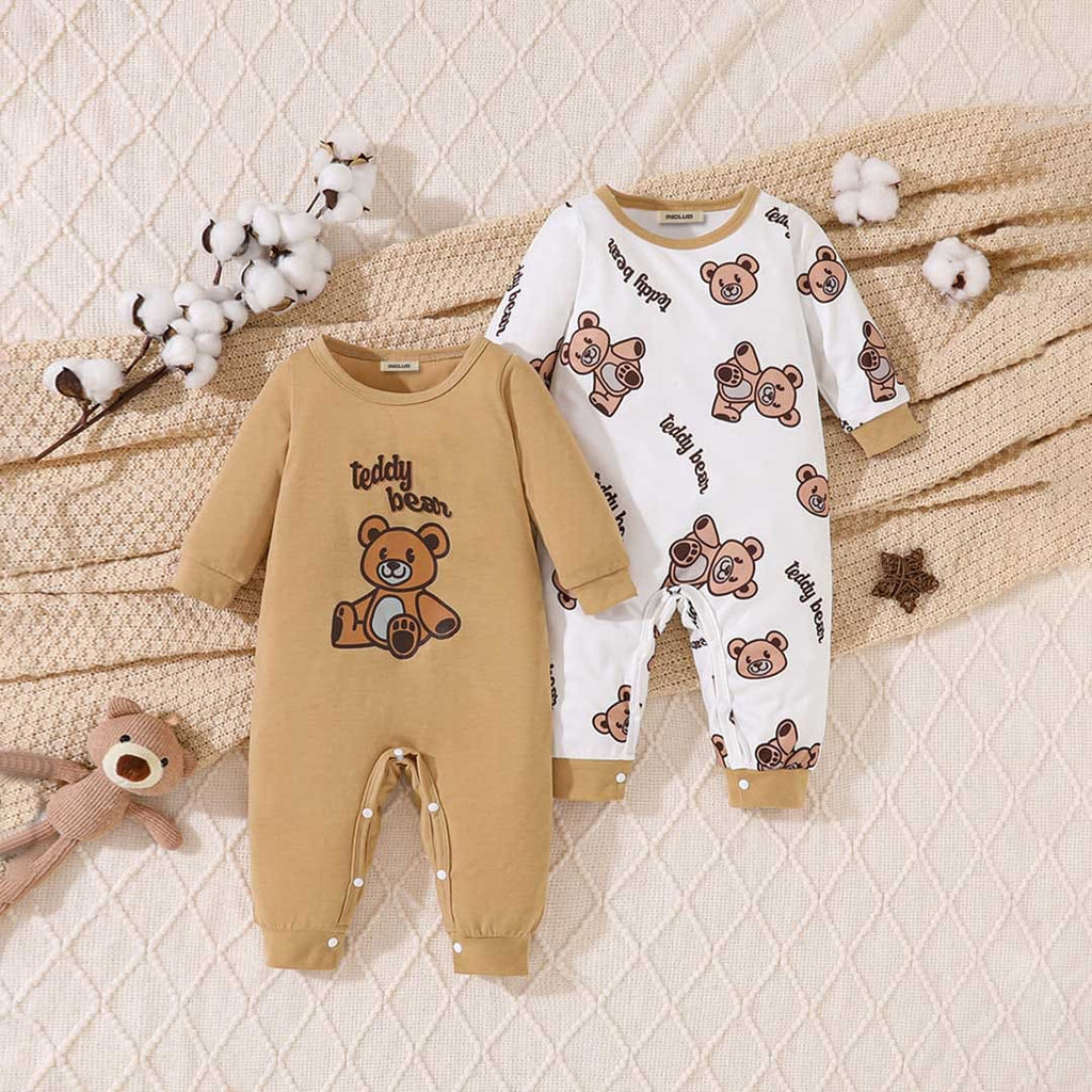 Boys Multicolor Bear Printed Jumpsuit (Pack of 2) Jumpsuits Multicolor 0-3 M 