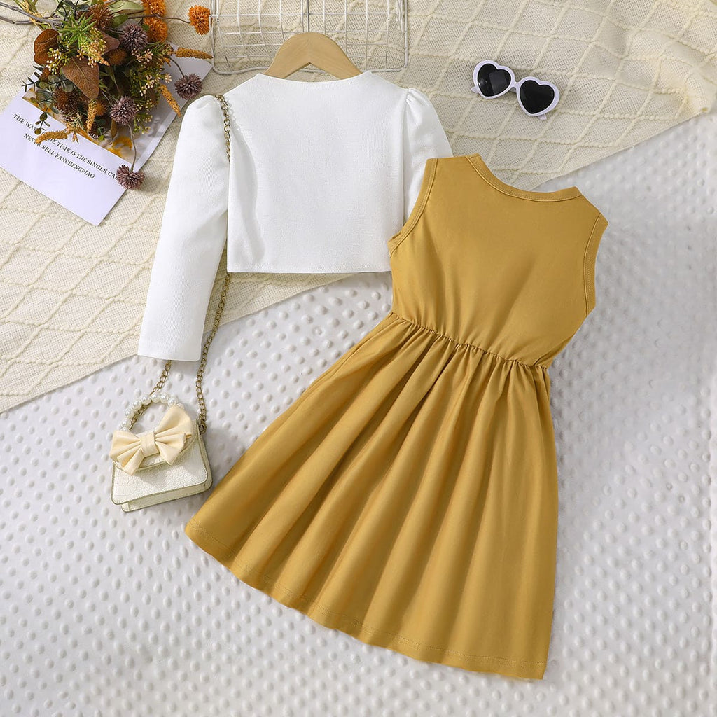 Girls Yellow Floral Print Sleeveless Fit & Flare Casual Dress with Shrug Casual Dresses Yellow 4-5 Y 