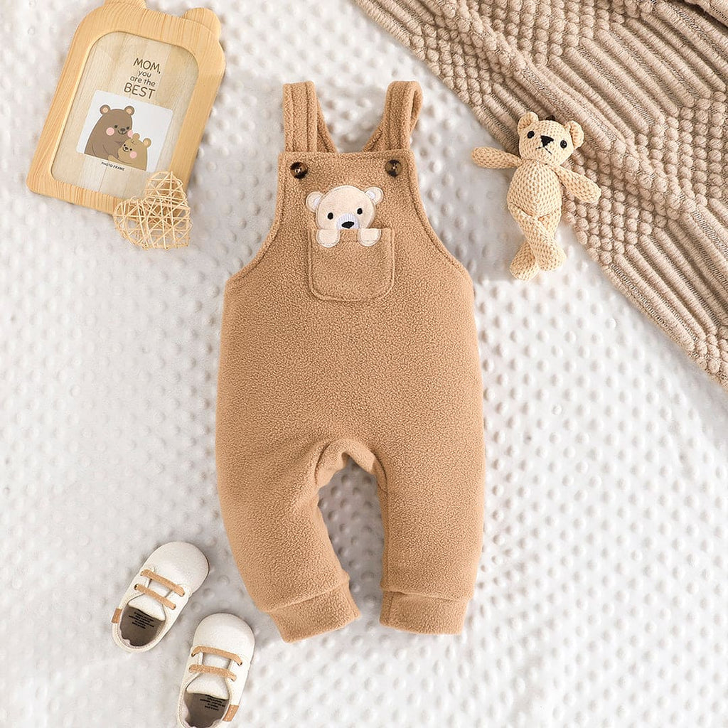 Boys Brown Bear Embroidered Romper Jumpsuits Brown 3-6 M 