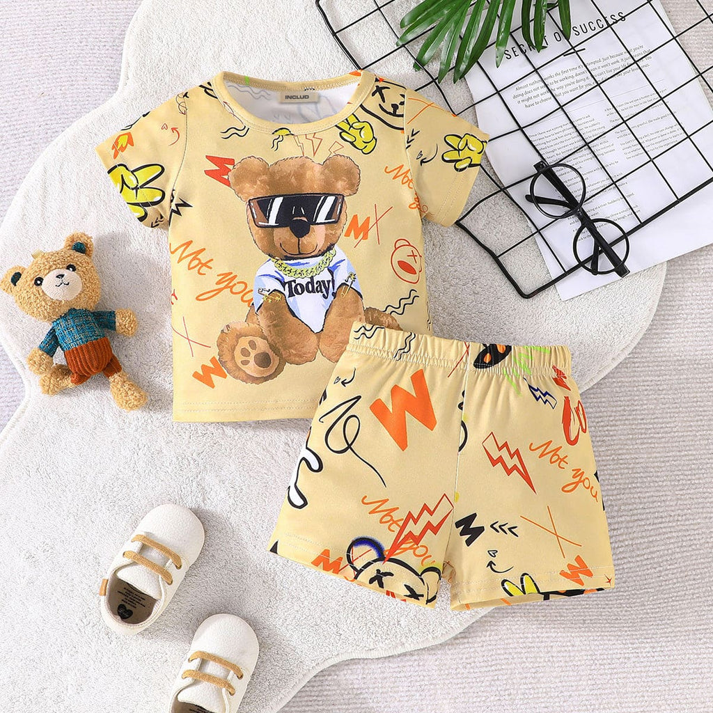 Boys Apricot Graphic T-Shirt With Shorts Set Sets Apricot 6-9 M 