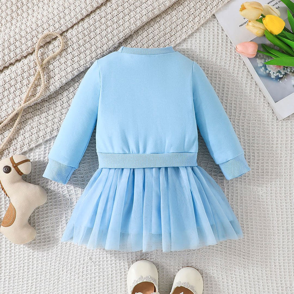 Girls Blue Hand Crochet Flower Embroidered Dress Casual Dresses Blue 6-9 M 