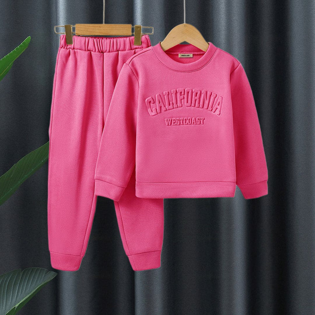 Girls Pink Typography Print Sweatshirt With Pants Sets Sets Pink 4-5 Y 