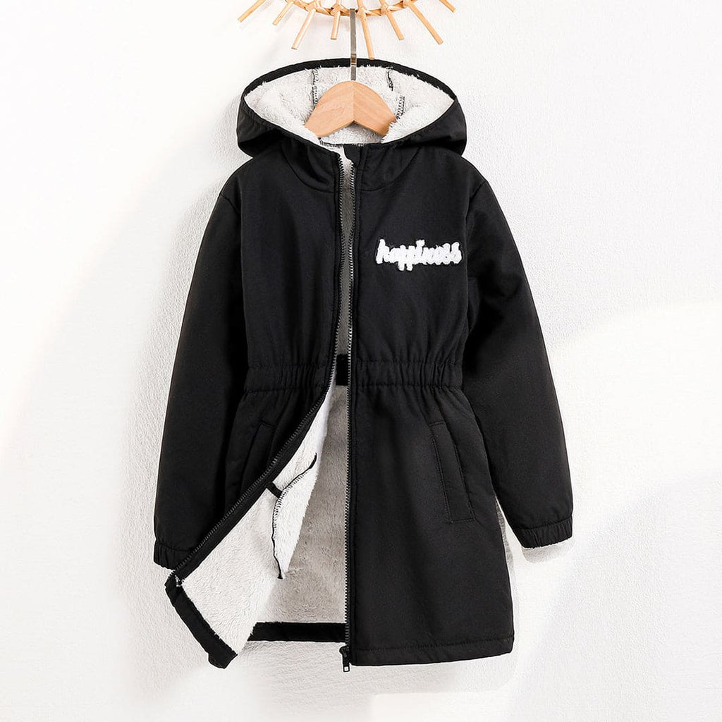 Girls Hooded Long Sleeve Fur Lined Over Coat Coats & Jackets Black 8-9 Y 