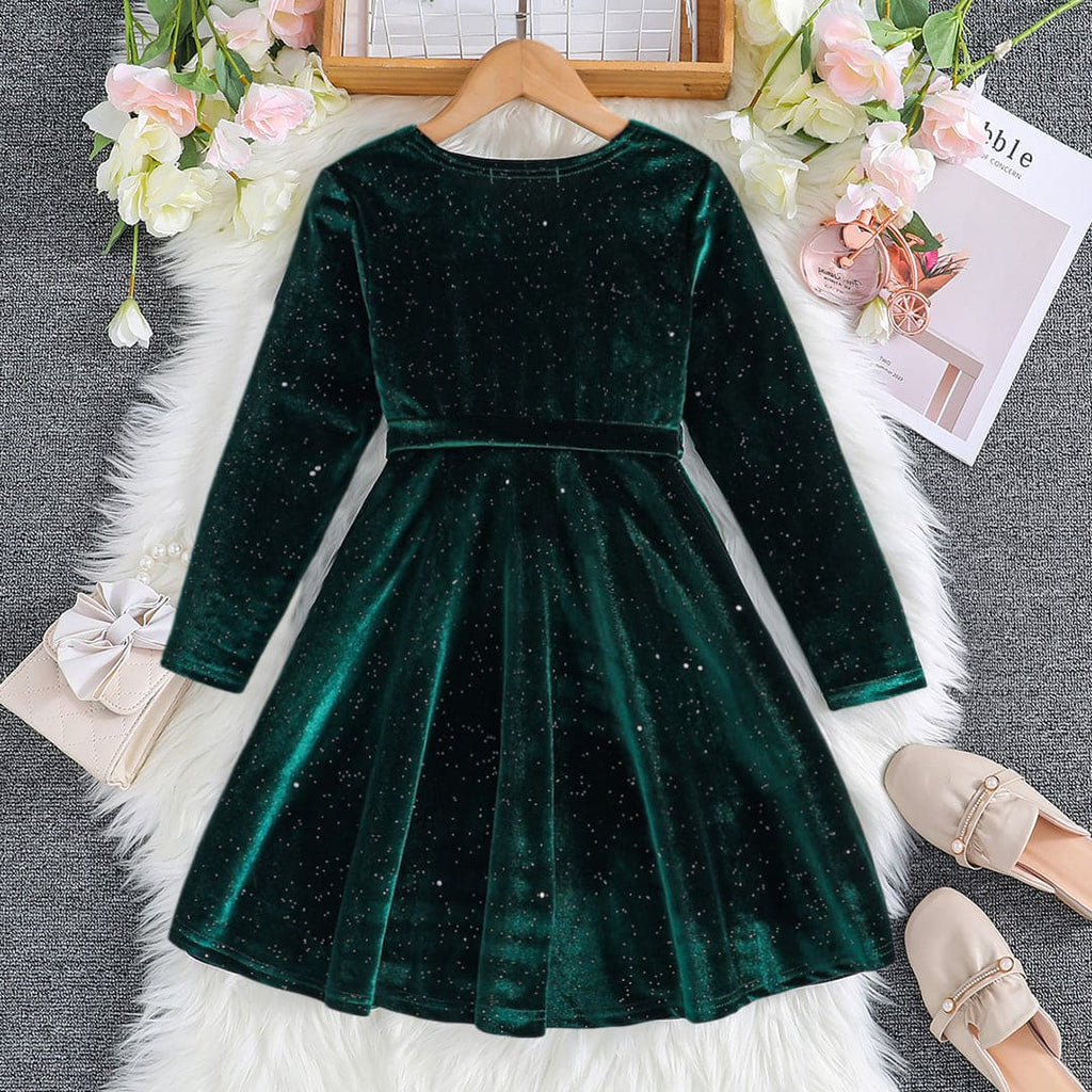 Girls Green Sparkle Fit & Flare Full Sleeves Party Dress Party Dresses Green 5-6 Y 