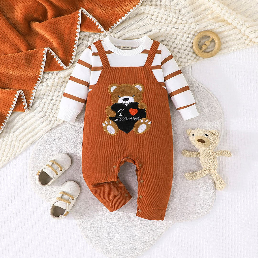 Boys Brown Bear Patchwork Romper Jumpsuits Brown 3-6 M 