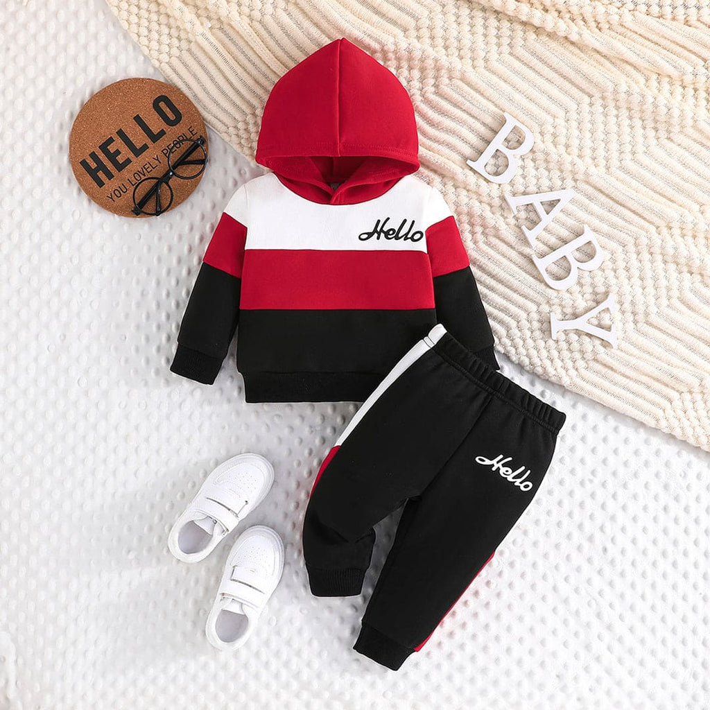 Boys Red Striped Hooded Sweatshirt with Trouser Set Sets Red 3-6 M 