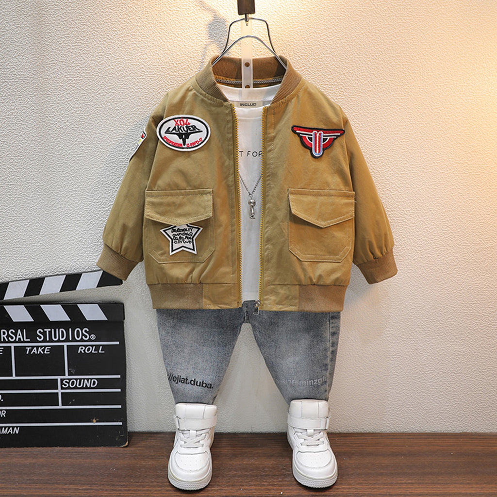 Boys Khaki Full Sleeves Bomber Jacket Coats & Jackets Khaki 1-2 Y
