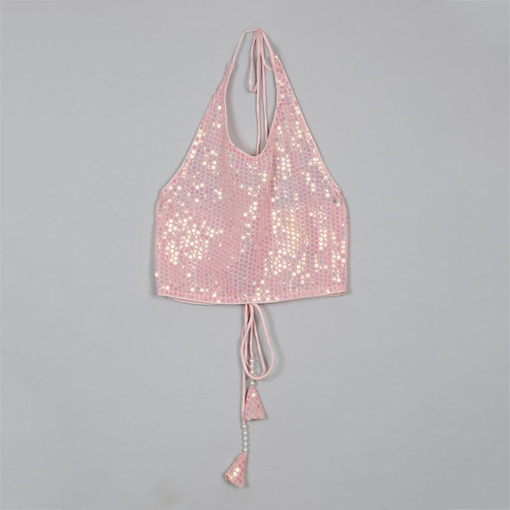 Girls Pink Embellished Halter Neck Top Tops Pink 1-2 Y