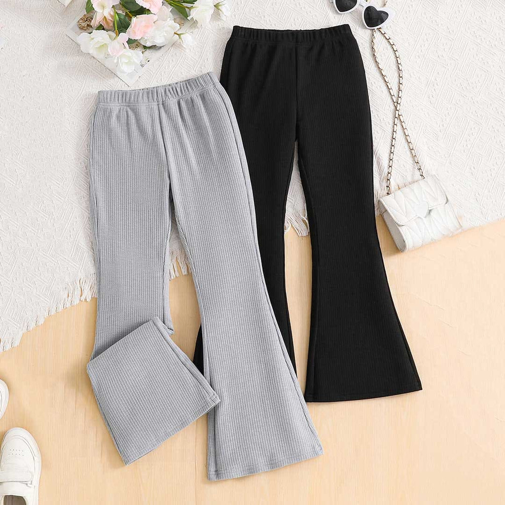 Girls Multicolor Flared Pants Set (Pack of 2) Pants Black 5-6 Y 
