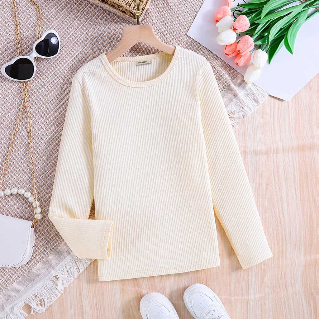 Girls Beige Full Sleeves Knitted Top Tops Beige 5-6 Y 