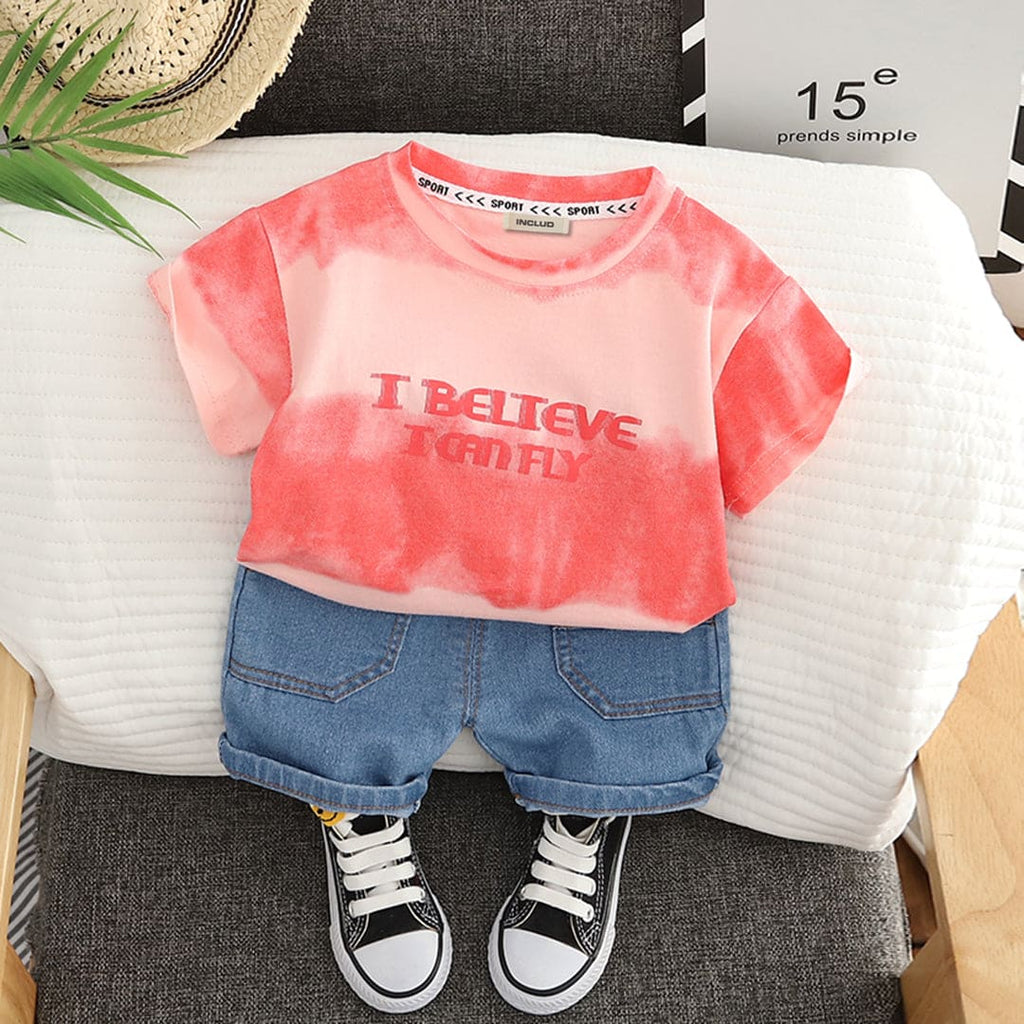 Boys Pink Tie & Dye Short Sleeves T-shirt with Shorts Set Sets Pink 1-2 Y