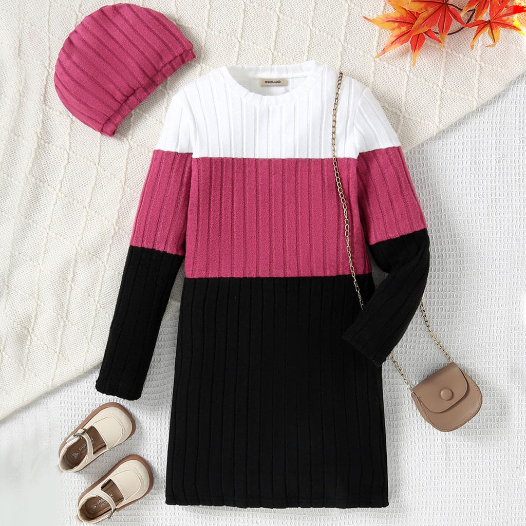 Girls Pink Long Sleeve Knitted A-Line Dress Casual Dresses Pink 8-9 Y
