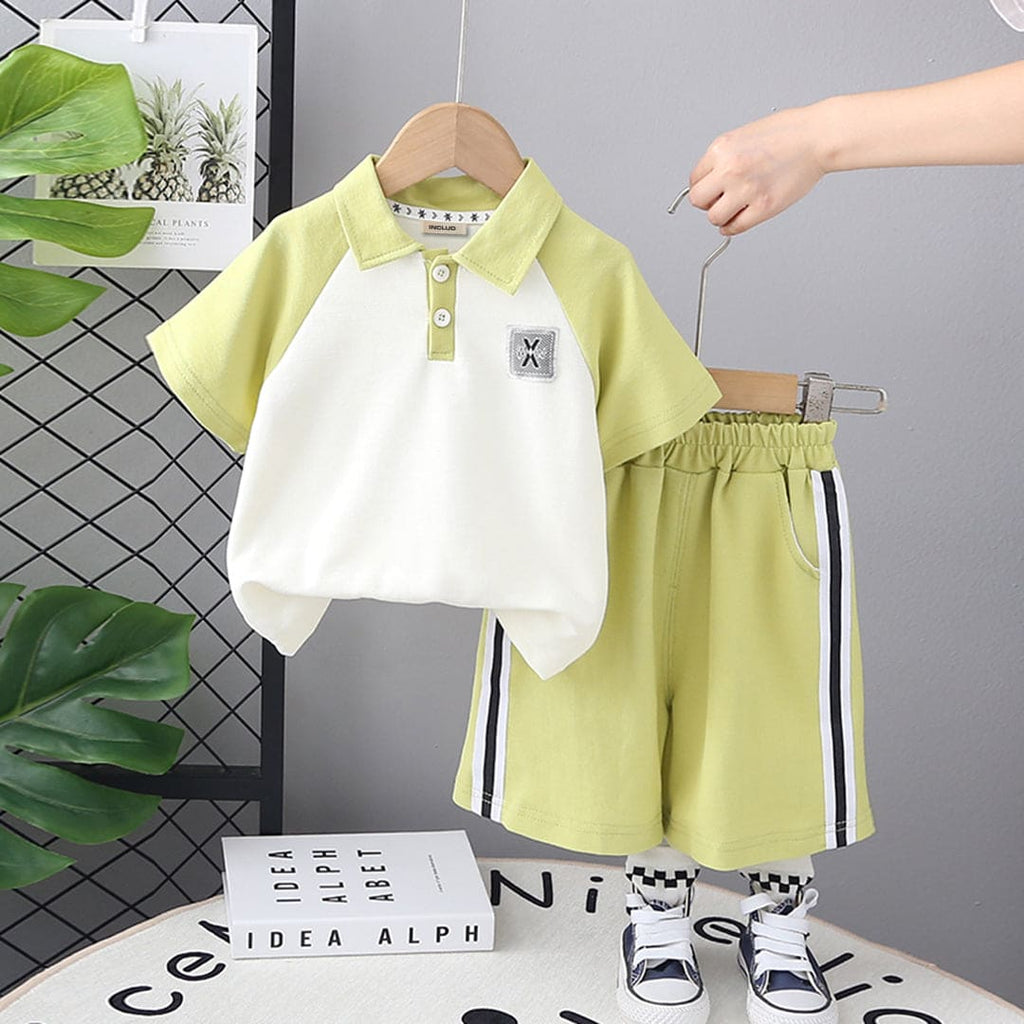 Boys Green Raglan Sleeves T-shirt with Shorts Set Sets Green 9-12 M 