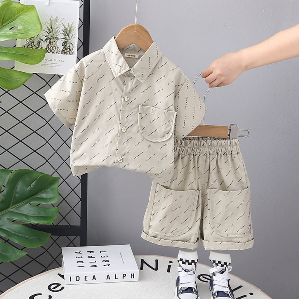Boys Khaki Printed Short Sleeves Shirt with Shorts Set Sets Khaki 9-12 M 