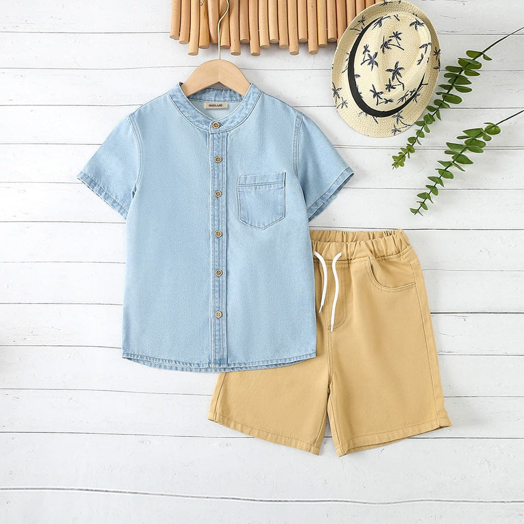 Boys Blue Short Sleeves Shirt with Shorts Set Sets Blue 8-9 Y 