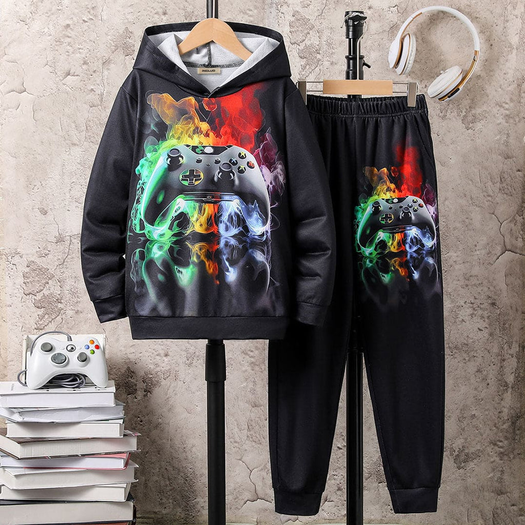 Boys Black Halloween Print Hooded Jacket with Trouser Set Sets Black 8-9 Y 