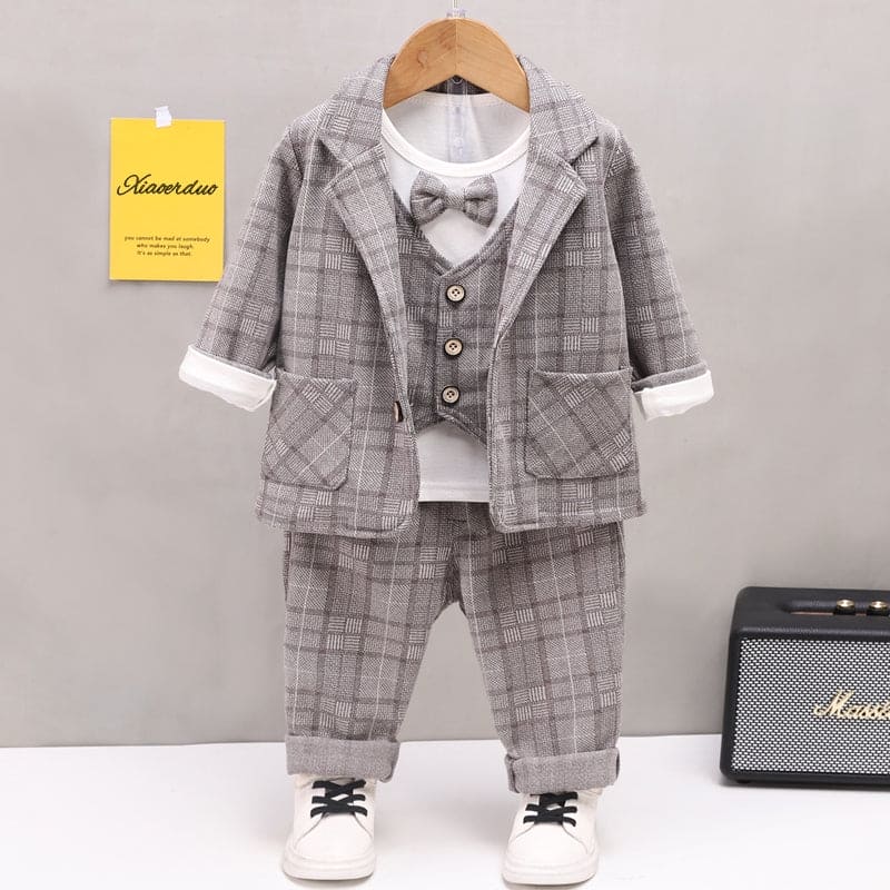 Boys Khaki Checkered Print 3 Pc Set Sets Khaki 1-2 Y