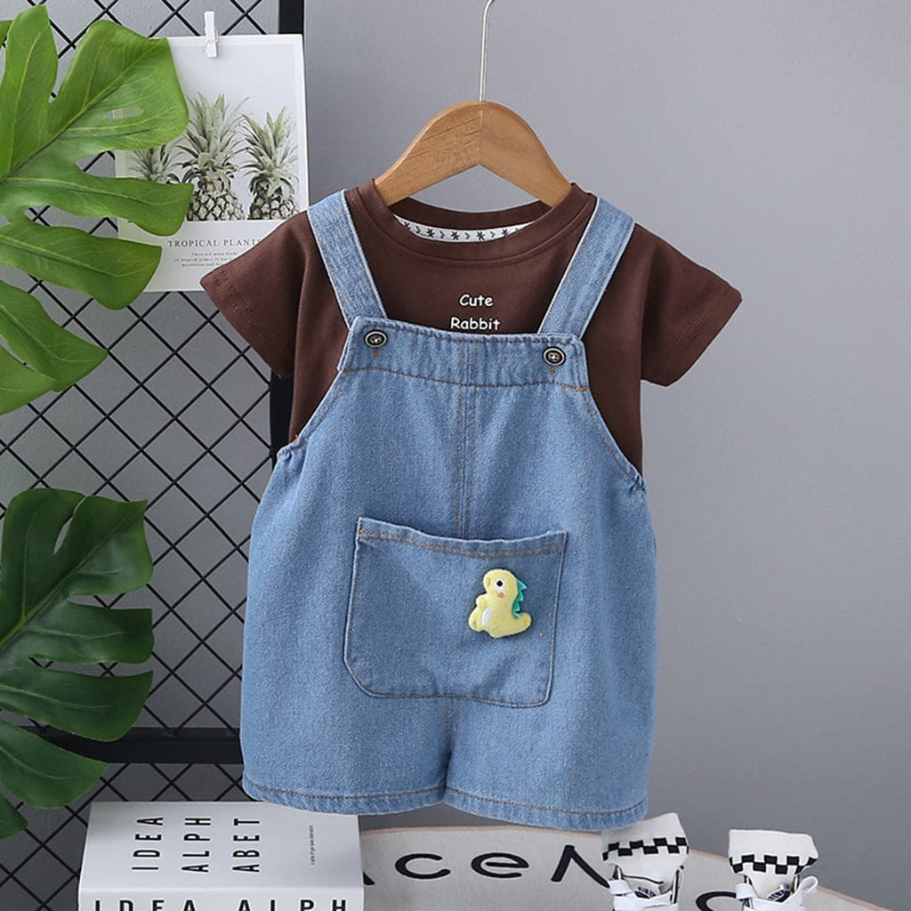 Boys Brown Short Sleeves T-shirt with Dungaree Set Sets Brown 1-2 Y