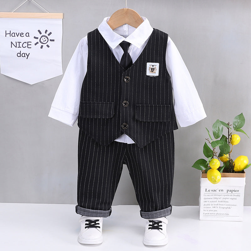 Boys Black Striped 3Pc Party Wear Set Sets Black 1-2 Y