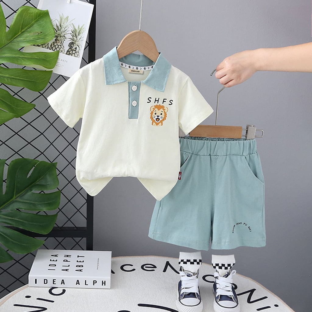 Boys Blue Lion Print Short Sleeves T-shirt with Shorts Set Sets Blue 1-2 Y