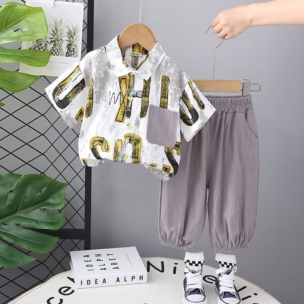 Boys Yellow Printed Short Sleeves Shirt with Pants Set Sets Yellow 1-2 Y
