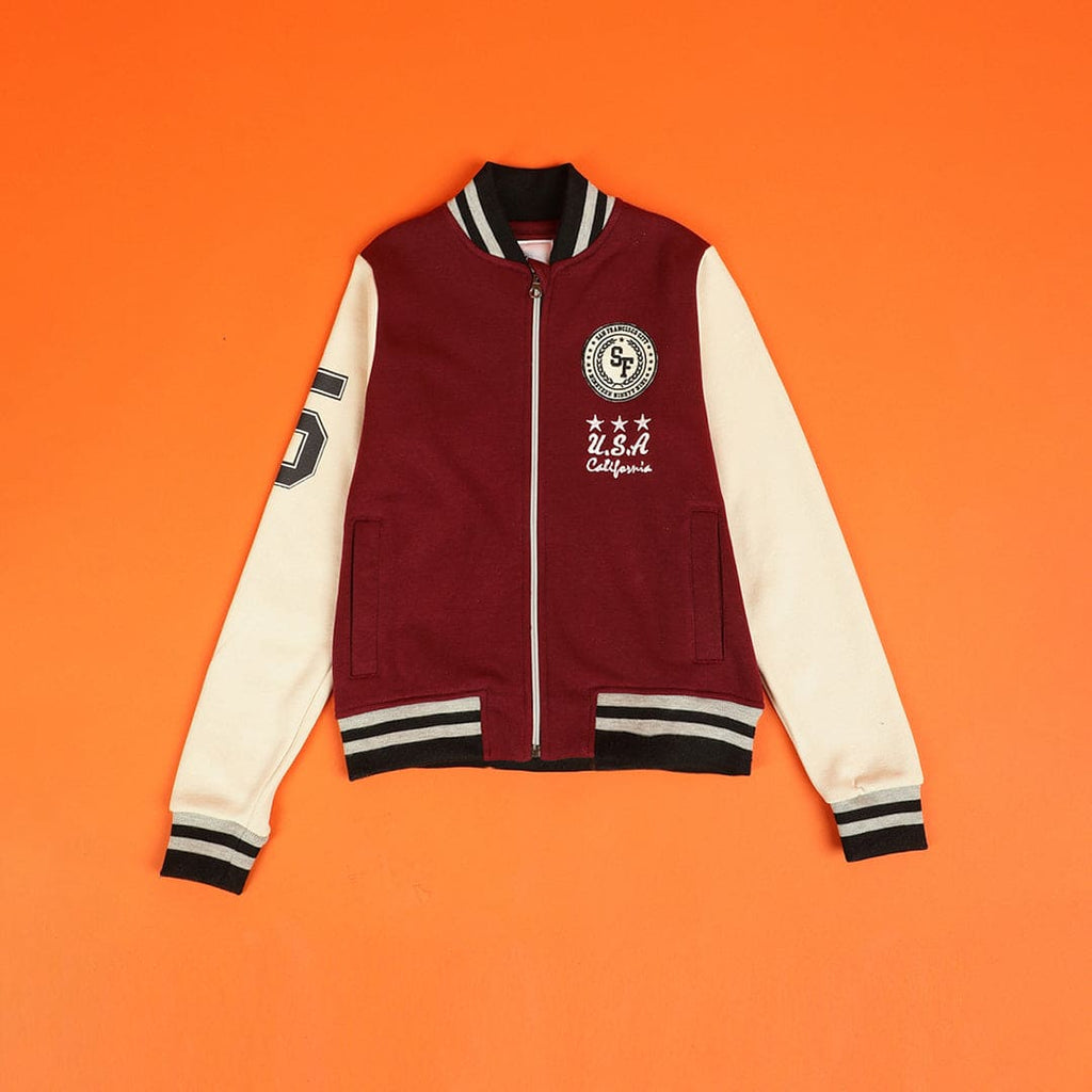 Boys Maroon Full Sleeves Varsity Jacket – INCLUD