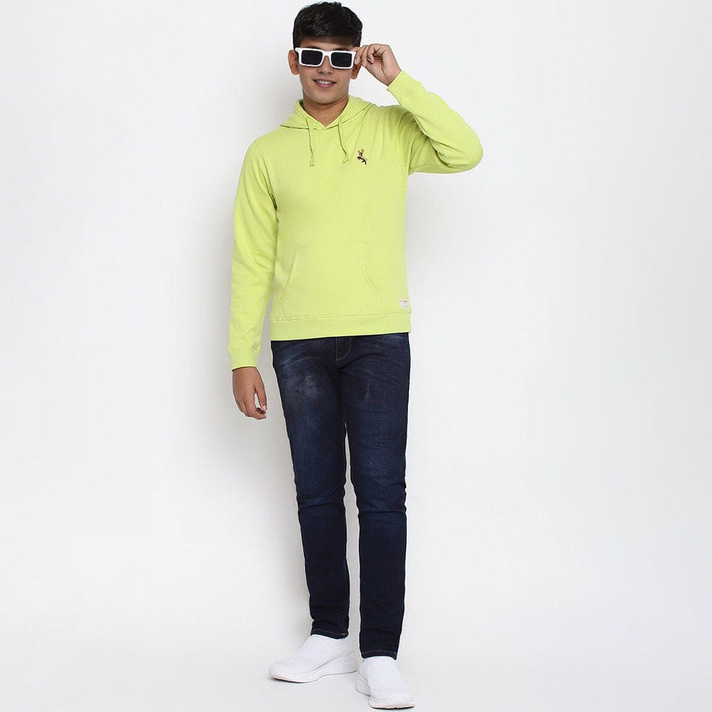 Boys Yellow Hooded Full Sleeves Sweatshirt Sweatshirts & Hoodies Green 7-8 Y