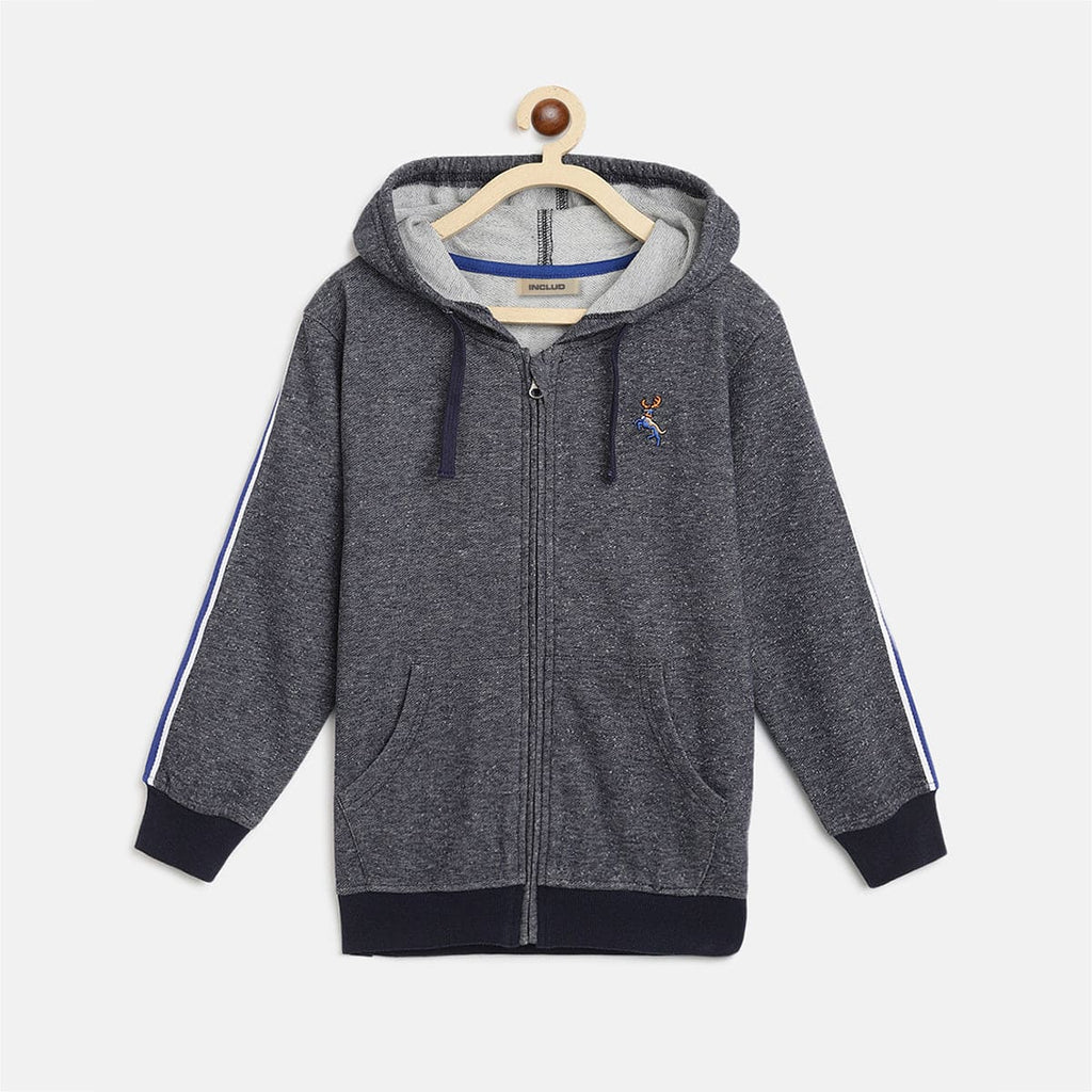 Boys Navy Blue Hooded Full Sleeves Jacket Coats & Jackets Navy Blue 3-4 Y