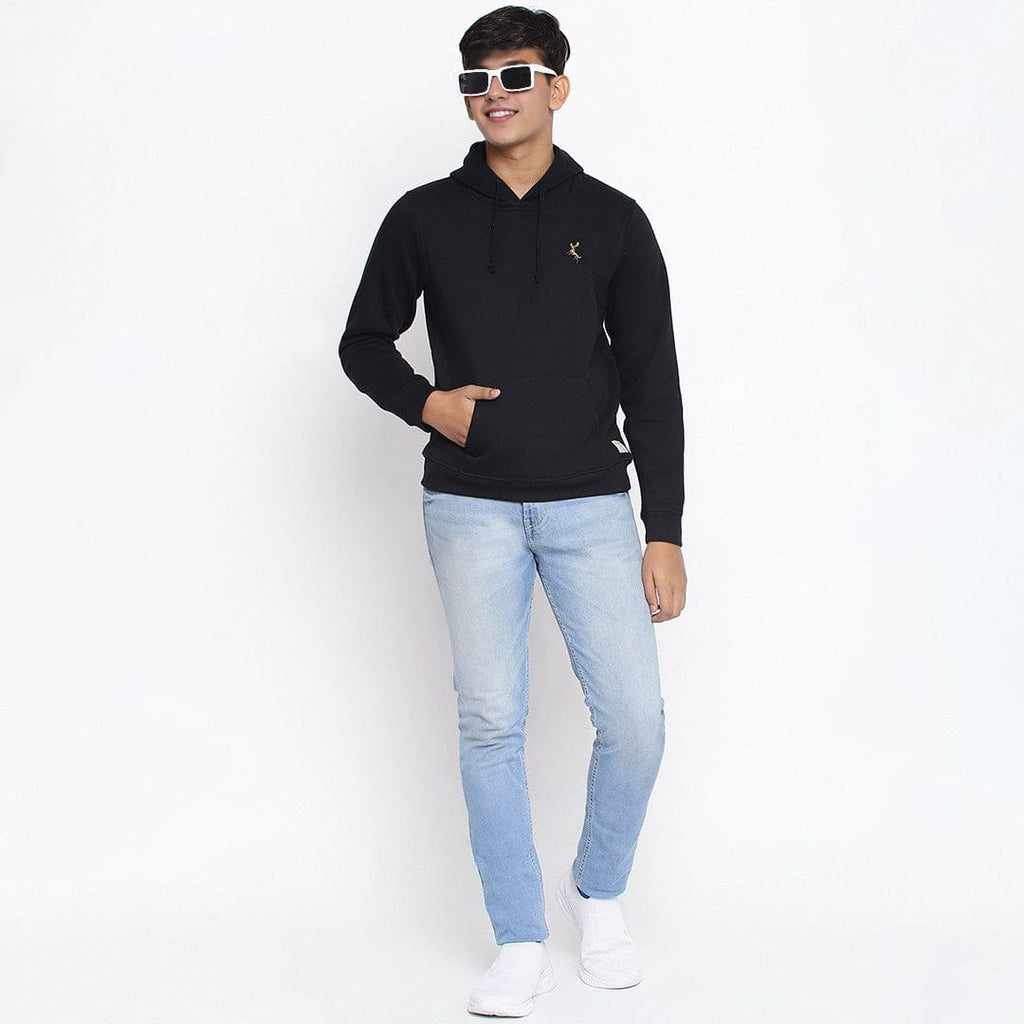 Boys Black Solid Hooded Sweatshirt Sweatshirts & Hoodies Black 7-8 Y