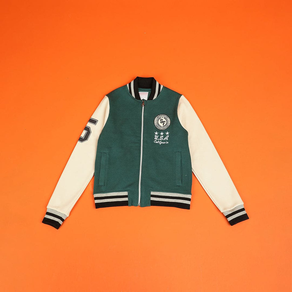 Boys Teal Green Full Sleeves Varsity Jacket Coats & Jackets Teal 8-9 Y