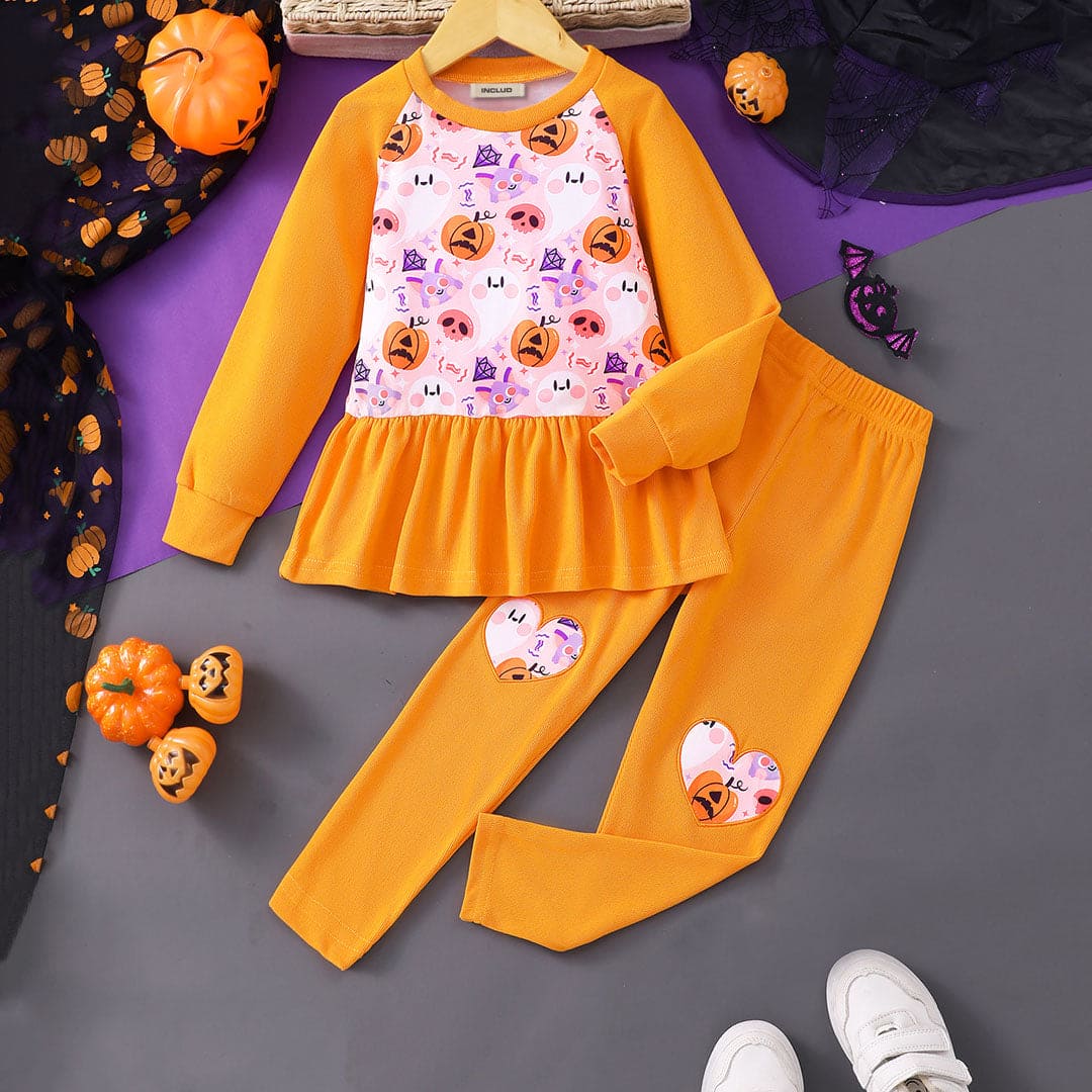 Girls Orange Halloween Top With Pants Set – INCLUD