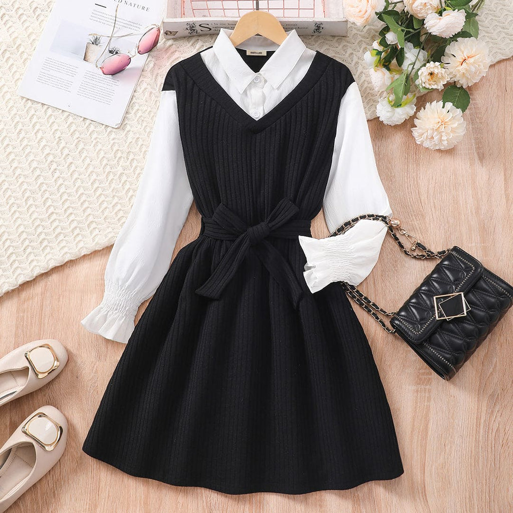 Girls Black Puff Sleeve Fit & Flare Dress Casual Dresses Black 8-9 Y 