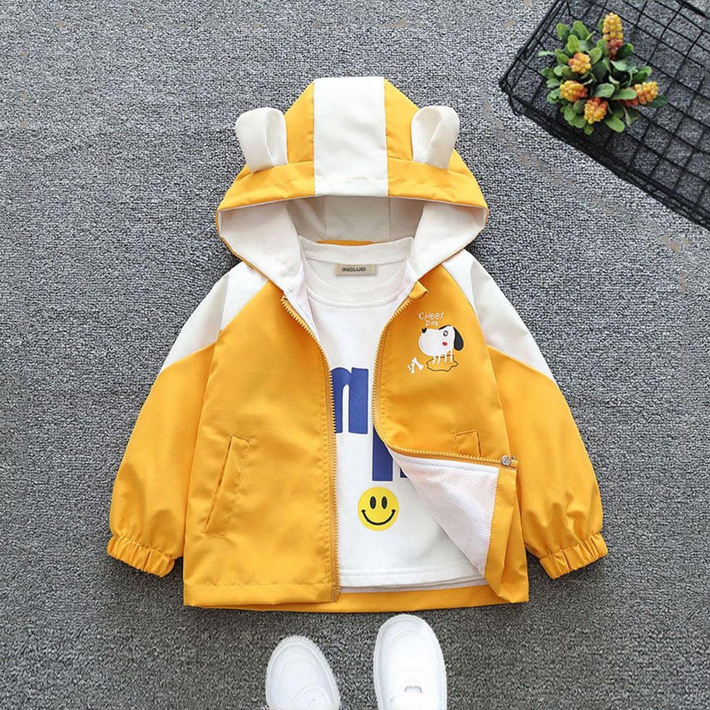 Boys Yellow Printed Full Sleeves Fleece Lined Jacket Coats & Jackets Yellow 1-2 Y 
