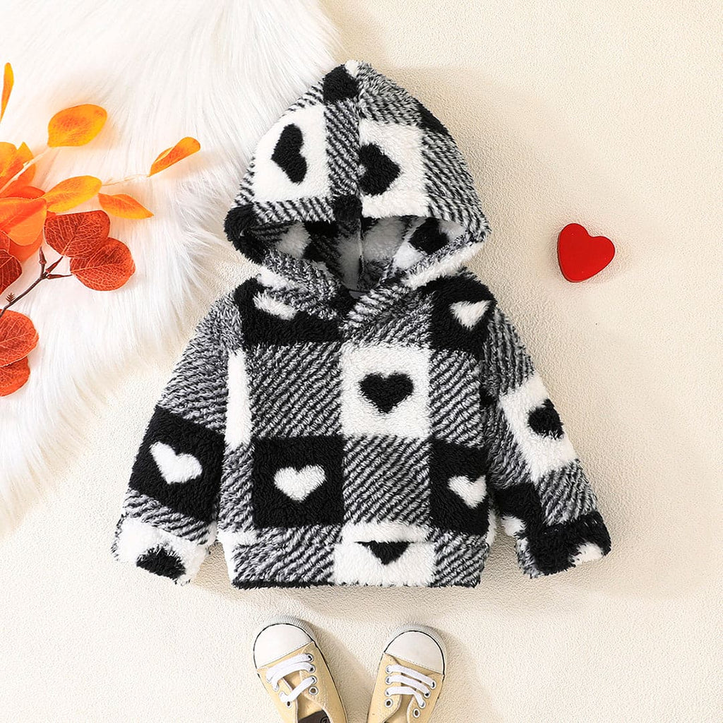 Girls Black Heart Print Hooded Long Sleeve Jackets Coats & Jackets Black 3-6 M 