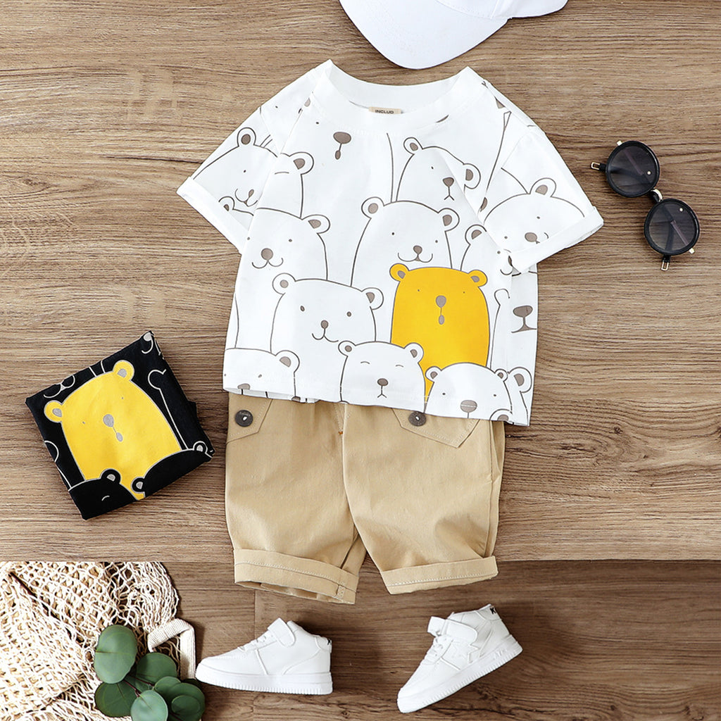 Boys Short Sleeve Top With Elasticated Pants Sets White 1-2 Y 