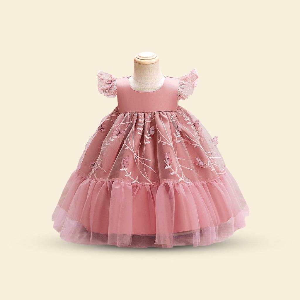 Girls Cape Sleeve Embroidered Fit & Flare Party Dress Party Dresses Light Pink 1-2 Y 