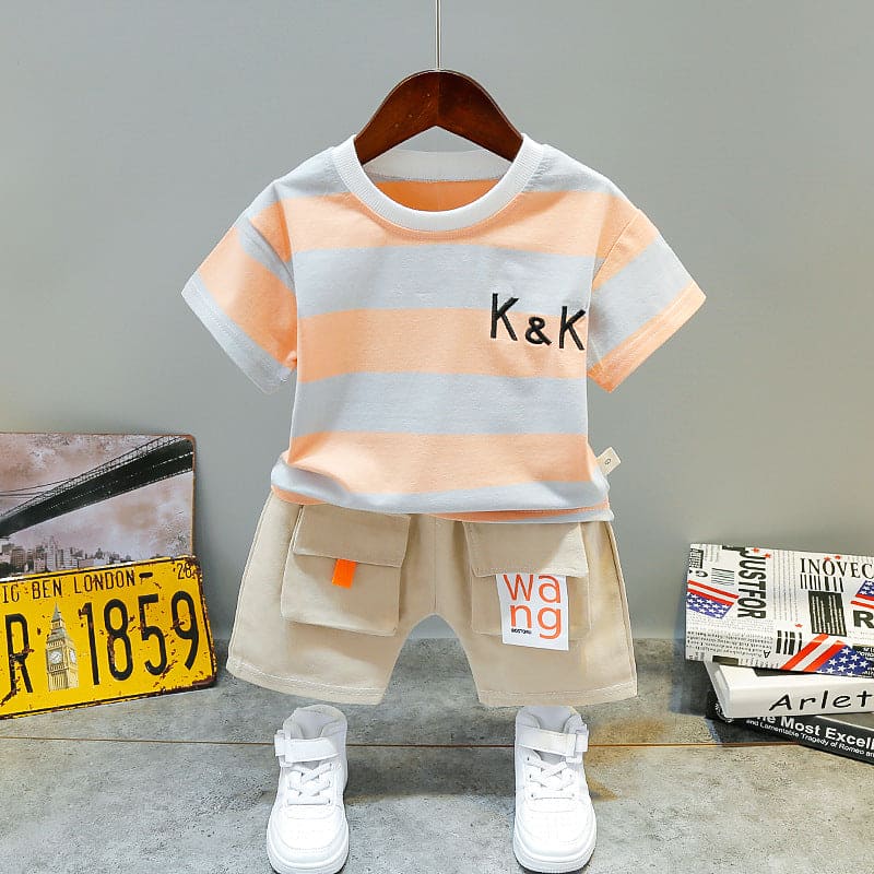 Boys Stripe T-shirt with Shorts Set Sets Pink 1-2 Y 