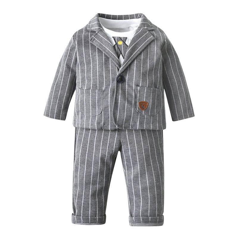 Boys T-shirt with Striped Coat & Trousers 3pc Set 3 pc. Sets Gray 1-2 Y 