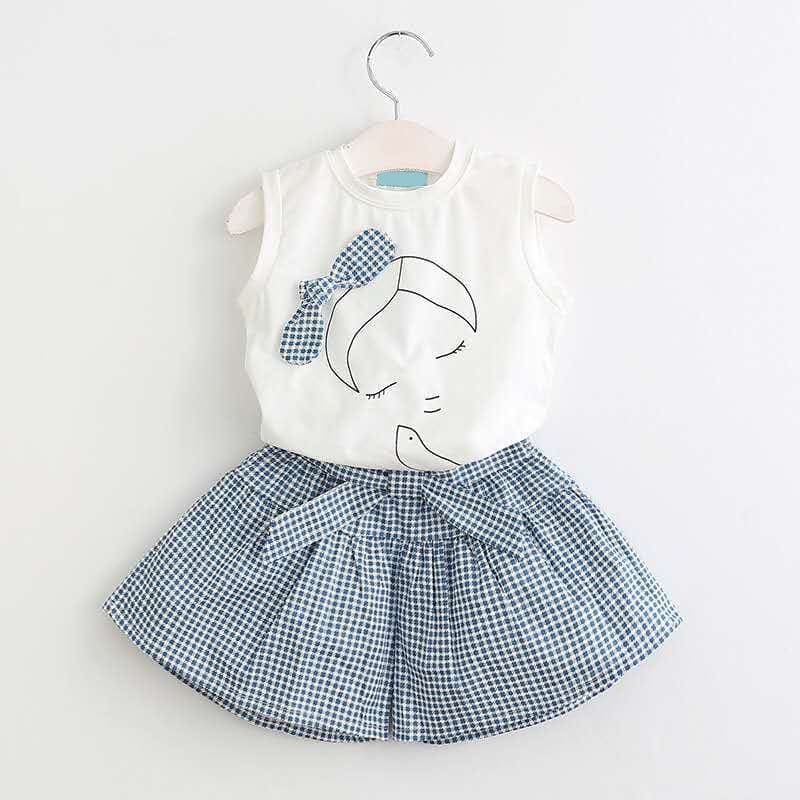Girls Top with Check Shorts Set Sets White 1-2 Y 
