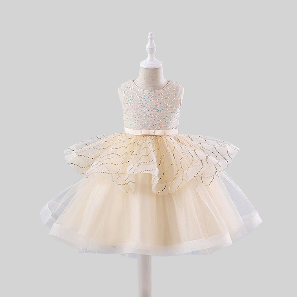 Girls Sequins Embellished Fit & Flare Party Dress Party Dresses Beige 4-5 Y 