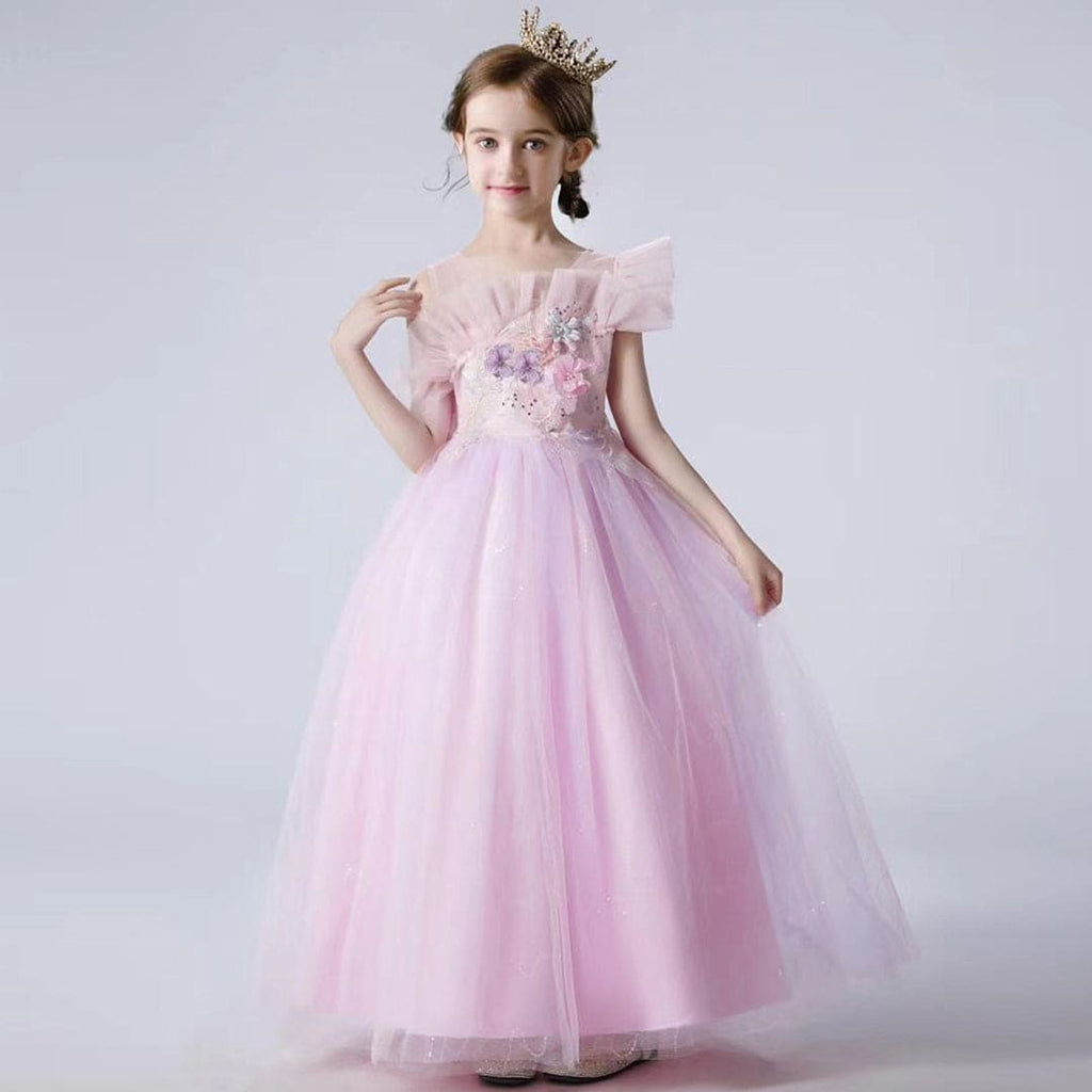 Girls Embellished Tulle Party Gown Casual Dresses Pink 6-7 Y 